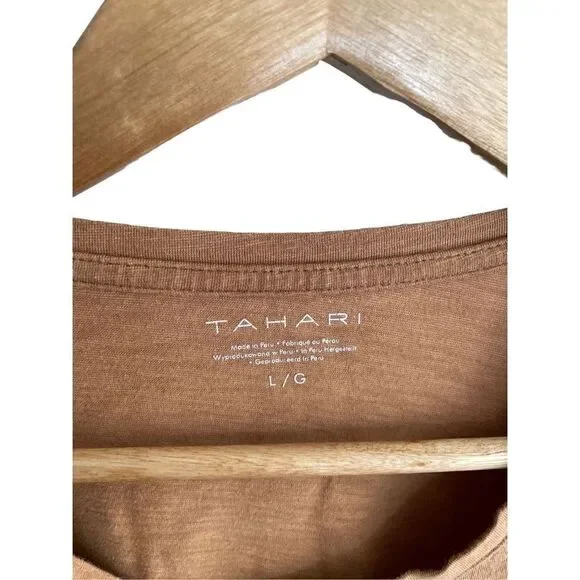 Tahari Soft Long Sleeve Basic Brown Top Cotton Mix - Picture 3 of 4